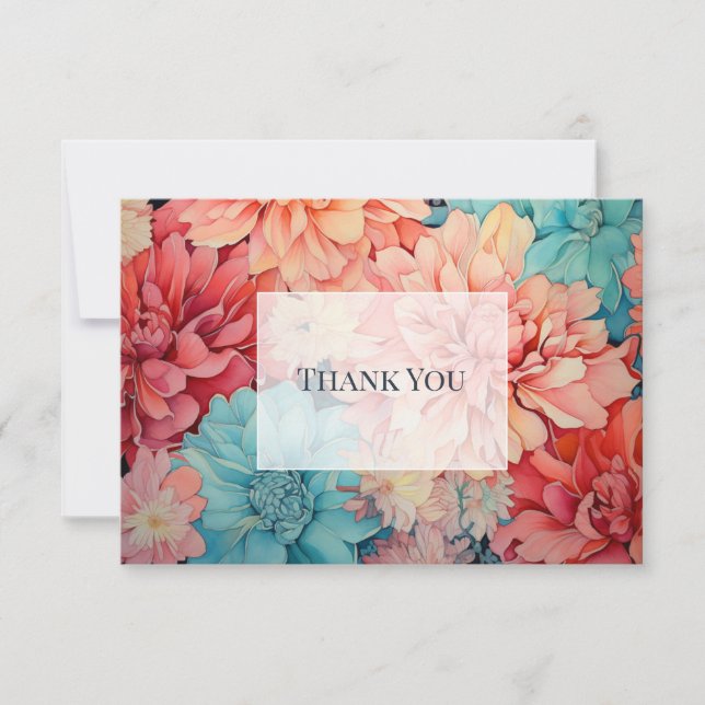 Teal, Coral, and Champagne Floral Thank You Card (Front)