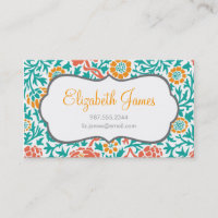 Teal Coral and Orange Retro Floral Damask