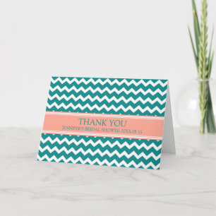 Teal Coral Chevron Bridal Shower Thank You Card