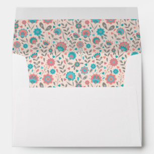 Teal & Coral Folk Art Floral Pattern Envelope