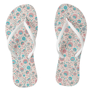 Teal & Coral Folk Art Floral Pattern Jandals