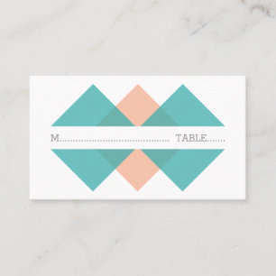 Teal Coral Geometric Triad Place Card
