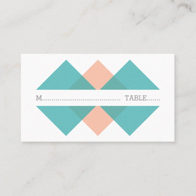 Teal Coral Geometric Triad Place Card (Front)