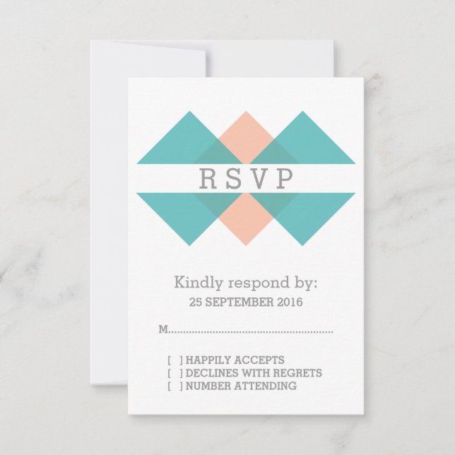 Teal Coral Geometric Triad RSVP Card (Front)