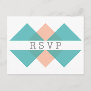 Teal Coral Geometric Triad RSVP Postcard