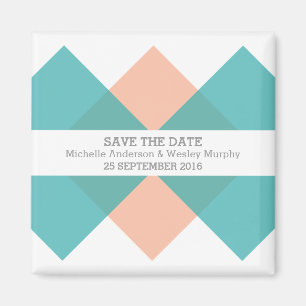 Teal Coral Geometric Triad Save the Date Magnet