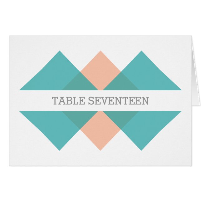 Teal Coral Geometric Triad Table Number Card (Front Horizontal)
