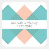 Teal Coral Geometric Triad Wedding Stickers