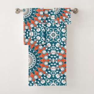 Teal Coral Mandala Bath Pattern Towel Set
