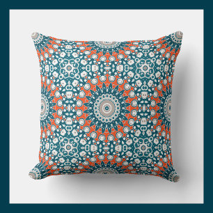 Teal Coral Mandala Decorative Pattern Cushion