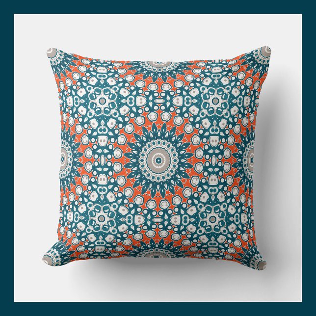 Teal Coral Mandala Decorative Pattern Cushion (Creator Uploaded)