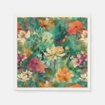 Teal, Coral & Mauve Modern Art Floral
