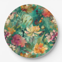 Teal, Coral & Mauve Modern Art Floral
