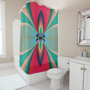 Teal Coral Mirror Symmetry Abstract Art Shower Curtain