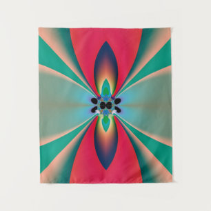 Teal Coral Mirror Symmetry Abstract Art Tapestry