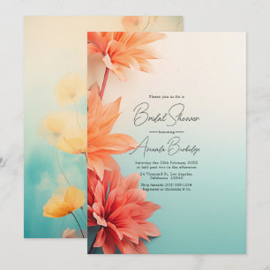 Teal Coral & Soft Yellow Sunset Bridal Shower Invitation