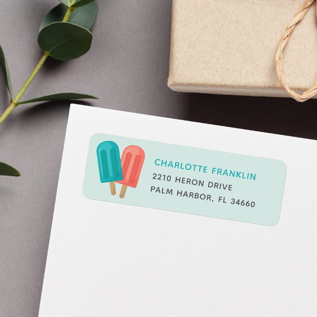 Teal & Coral Summer Popsicle Return Address (Creator Uploaded)