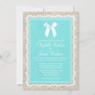 Teal Country Burlap Wedding Invitations