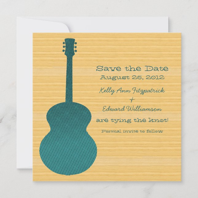 Teal Country Guitar Save the Date Invite (Front)