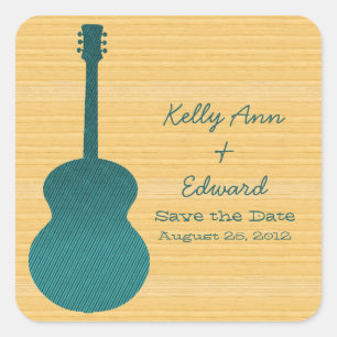 Teal Country Guitar Save the Date Stickers