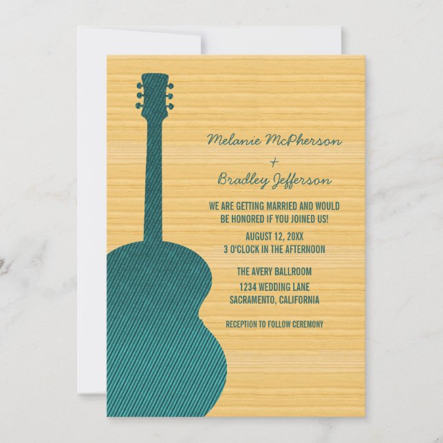 Teal Country Guitar Wedding Invitation (Front)