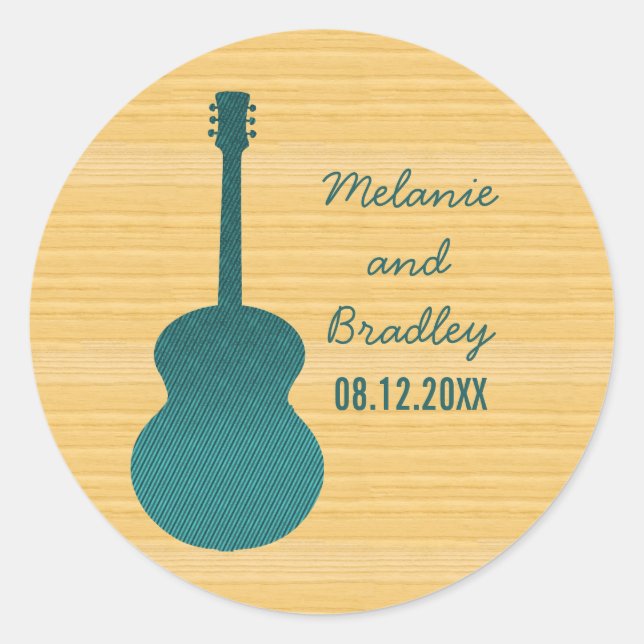 Teal Country Guitar Wedding Stickers (Front)
