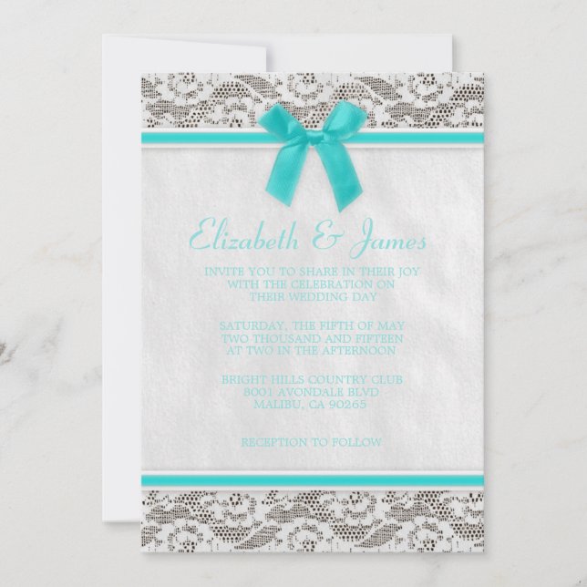 Teal Country Lace Wedding Invitations (Front)
