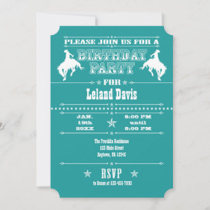 Teal Cowboy Rodeo Birthday Party Invitation