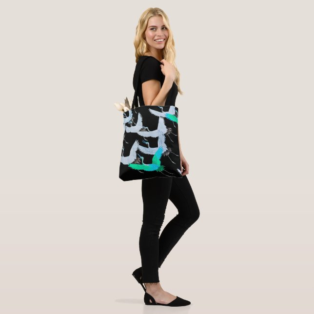 Teal Cranes in Flight  Tote Bag (On Model)