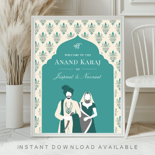 Teal Cream Anand Karaj Sikh Wedding Welcome Sign