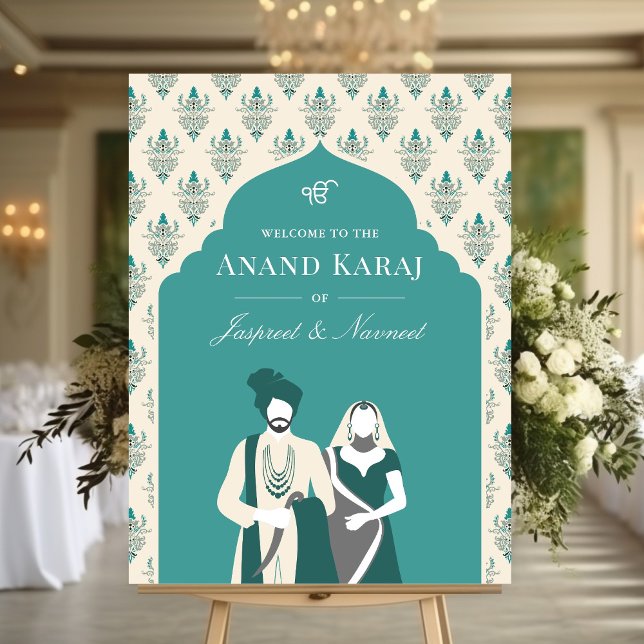 Teal Cream Anand Karaj Sikh Wedding Welcome Sign (Creator Uploaded)
