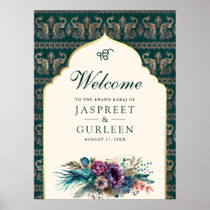 Teal Cream Anand Karaj Wedding Welcome Sign
