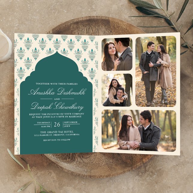Teal Cream Ikat All in One Indian Wedding Invitation (Creator Uploaded)