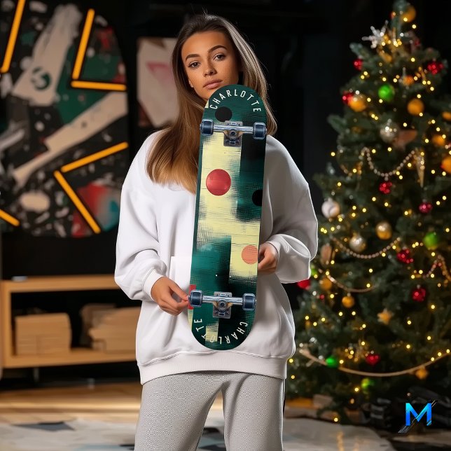  Teal, Cream, Red Abstract Geometric Skateboard (Creator Uploaded)