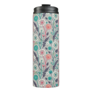 Teal & Crimson Dandelion Dream – Stylised Floral Thermal Tumbler