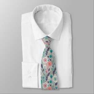 Teal & Crimson Dandelion Dream – Stylised Floral Tie