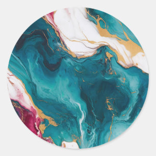 Teal & Crimson Marble Elegance Classic Round Sticker