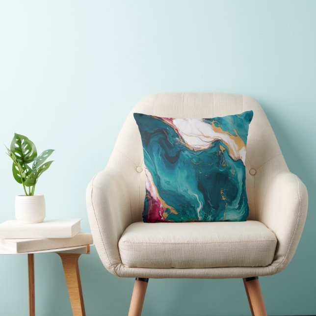 Teal & Crimson Marble Elegance Cushion (Chair)