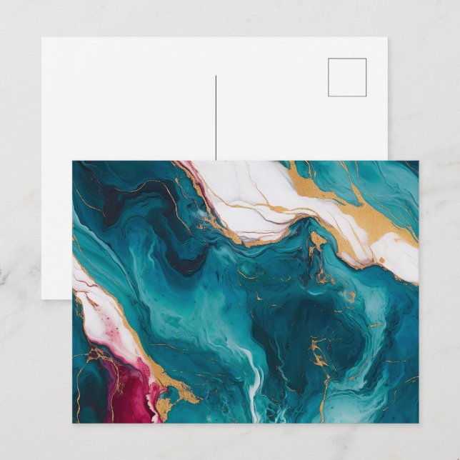 Teal & Crimson Marble Elegance Postcard (Front/Back)