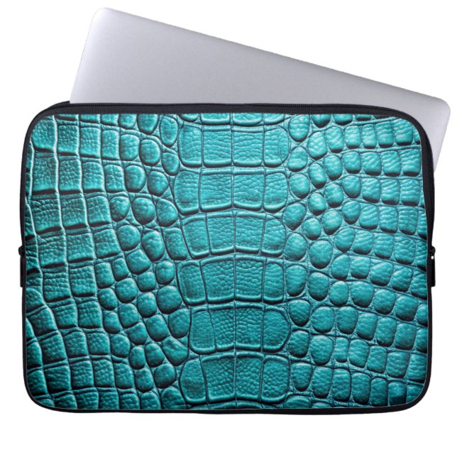 Teal Crocodile Alligator Faux Leather Print Laptop Sleeve (Front)
