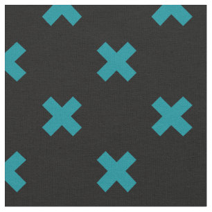 Teal cross stitches on black fabric