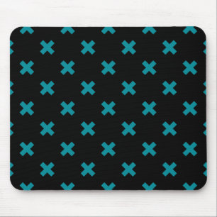 Teal cross stitches on black mouse pad