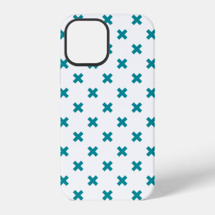 Teal cross stitches on white iPhone 12 case