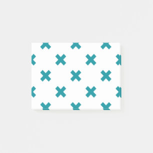 Teal cross stitches on white post-it notes