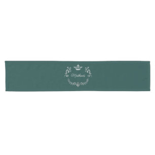 Teal Crown Crest Personalised Short Table Runner