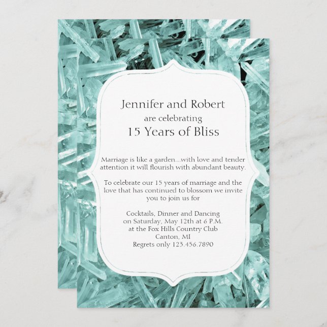 Teal Crystal 15th Anniversary Invitation (Front/Back)