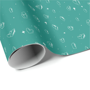 Teal Crystal Outline Mystical Wrapping Paper