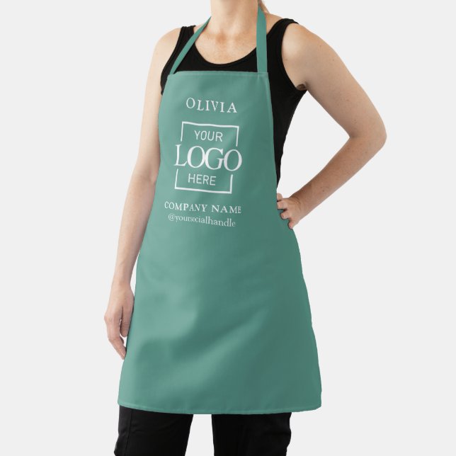 Teal Custom Business Logo & Employee Name Branded Apron (Insitu)