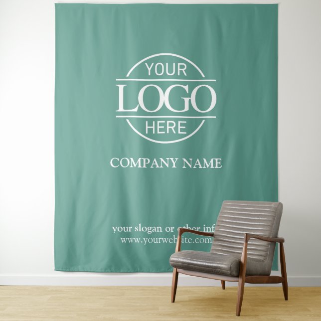 Teal Custom Business Logo Trade Show Backdrop Tapestry (In Situ)