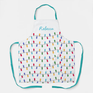 Teal Custom Christmas Colourful lights Pattern Apron